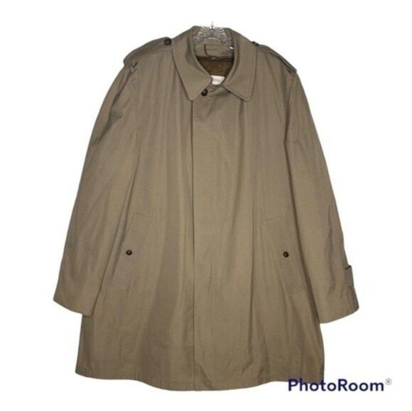 London Fog Trench Coat Men’s 44R Tan Button Front Casual Collared Winter - Picture 1 of 9